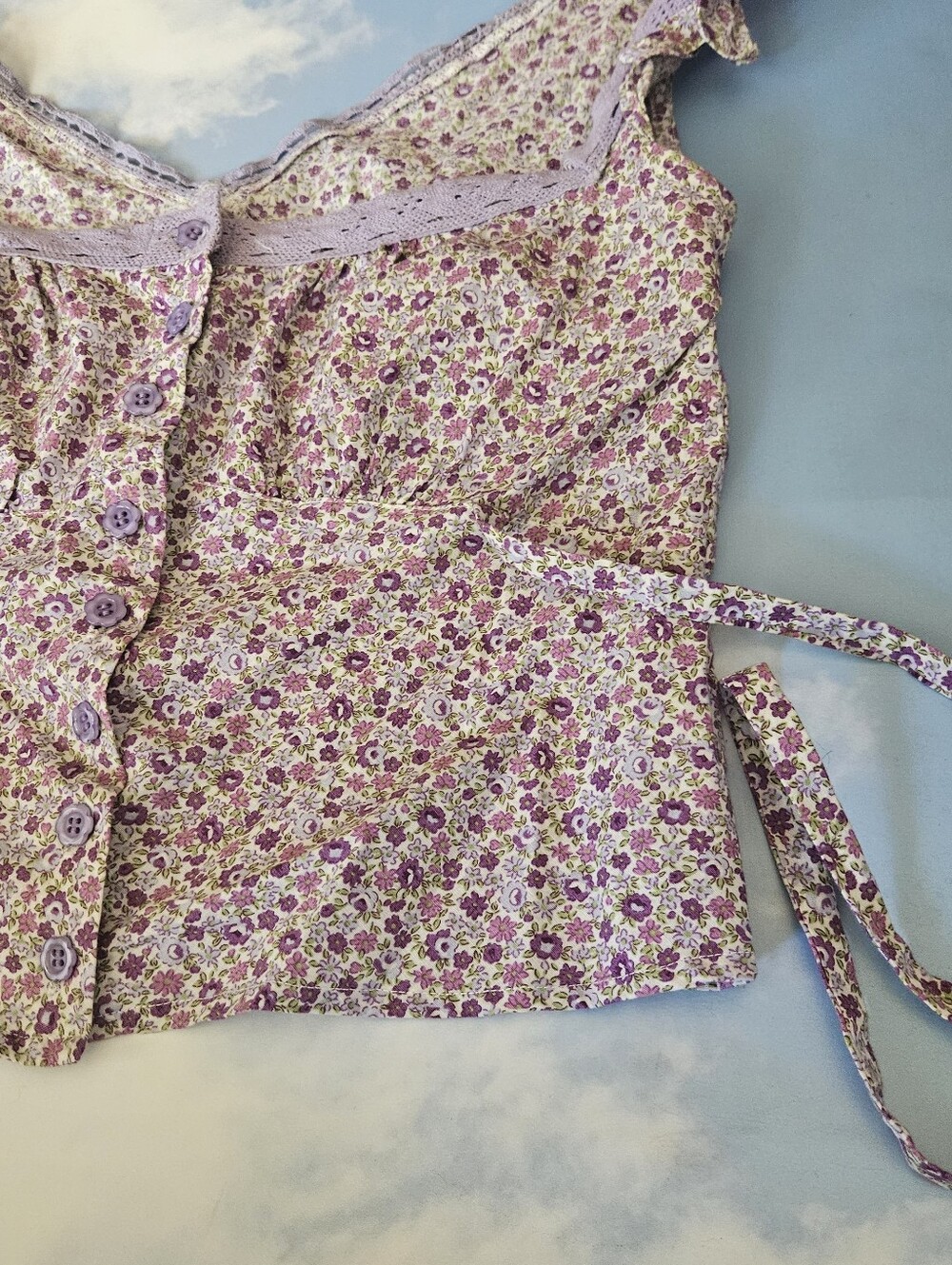 UNIF June Top Purple Floral Lace-Trim Lavender Top - Picture 6 of 6